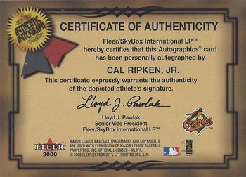 2001 Fleer Premium - Autographics #NNO Cal Ripken, Jr. Back