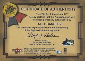 2001 Fleer Premium - Autographics #NNO Alex Sanchez Back