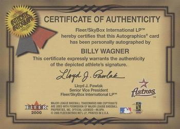 2001 Fleer Premium - Autographics #NNO Billy Wagner Back