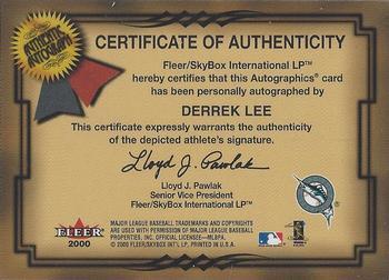 2001 Fleer Premium - Autographics Silver #NNO Derrek Lee Back