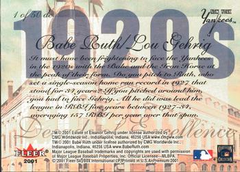 2001 Fleer Premium - Decades of Excellence #1 de Lou Gehrig / Babe Ruth Back