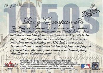 2001 Fleer Premium - Decades of Excellence #12 de Roy Campanella Back