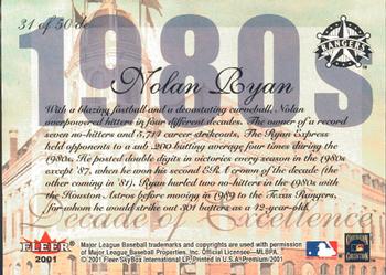 2001 Fleer Premium - Decades of Excellence #31 de Nolan Ryan Back