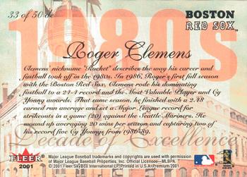 2001 Fleer Premium - Decades of Excellence #33 de Roger Clemens Back