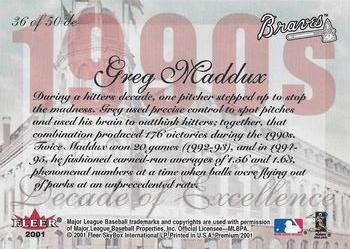 2001 Fleer Premium - Decades of Excellence #36 de Greg Maddux Back