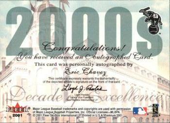 2001 Fleer Premium - Decades of Excellence Autograph #NNO Eric Chavez Back