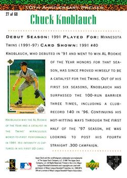 1998 Upper Deck - 10th Anniversary Preview #27 Chuck Knoblauch Back