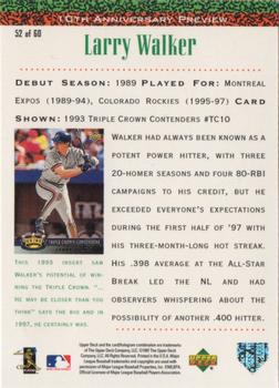 1998 Upper Deck - 10th Anniversary Preview #52 Larry Walker Back