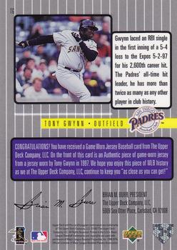 1998 Upper Deck - A Piece of the Action (Series One) #TG Tony Gwynn Back