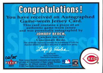2001 Fleer Showcase - Awards Showcase Memorabilia Autographs #NNO Johnny Bench Back