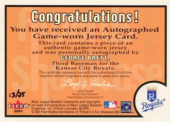 2001 Fleer Showcase - Awards Showcase Memorabilia Autographs #NNO George Brett Back