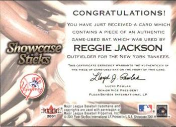 2001 Fleer Showcase - Sticks #NNO Reggie Jackson Back