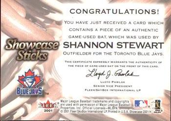 2001 Fleer Showcase - Sticks #NNO Shannon Stewart Back