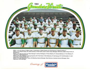 1984 Greensboro Hornets Team Photo #NNO Greensboro Hornets Front