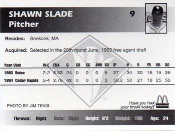 1995 Cedar Rapids Kernels #NNO Shawn Slade Back