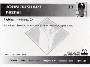 1995 Cedar Rapids Kernels #NNO John Bushart Back