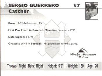 1995 Helena Brewers #NNO Sergio Guerrero Back