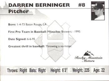 1995 Helena Brewers #NNO Darren Berninger Back