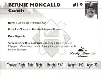 1995 Helena Brewers #NNO Bernie Moncallo Back