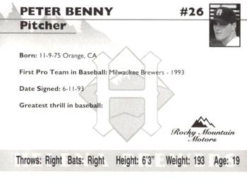 1995 Helena Brewers #NNO Peter Benny Back