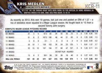 2016 Topps Kansas City Royals #KCR-11 Kris Medlen Back