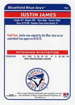 2012 Grandstand Bluefield Blue Jays #NNO Justin James Back