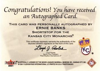 2001 Fleer Tradition - Stitches in Time Autographs #NNO Ernie Banks  Back