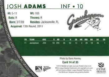 2012 MultiAd Greensboro Grasshoppers SGA #14 Josh Adams Back
