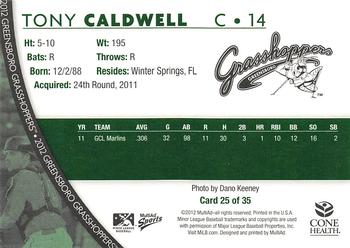 2012 MultiAd Greensboro Grasshoppers SGA #25 Tony Caldwell Back