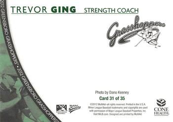 2012 MultiAd Greensboro Grasshoppers SGA #31 Trevor Ging Back