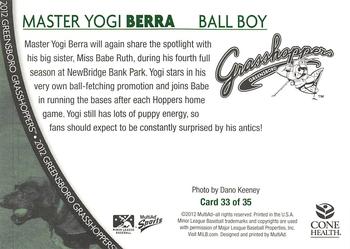 2012 MultiAd Greensboro Grasshoppers SGA #33 Master Yogi Berra Back
