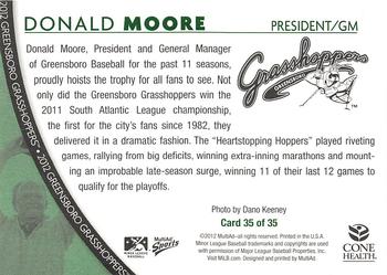 2012 MultiAd Greensboro Grasshoppers SGA #35 Donald Moore Back