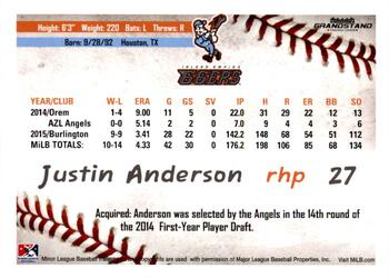 2016 Grandstand Inland Empire 66ers #NNO Justin Anderson Back