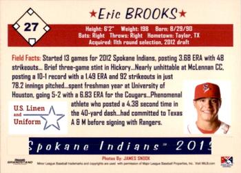2013 Grandstand Spokane Indians #NNO Eric Brooks Back
