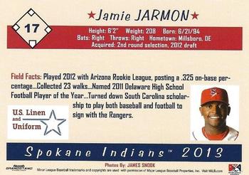 2013 Grandstand Spokane Indians #NNO Jamie Jarmon Back