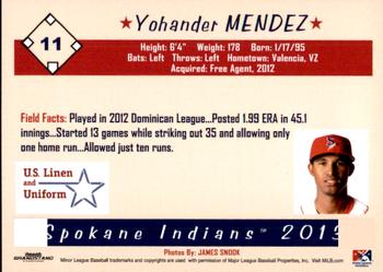 2013 Grandstand Spokane Indians #NNO Yohander Mendez Back