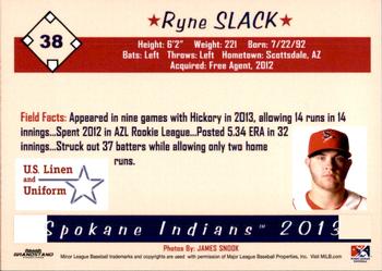2013 Grandstand Spokane Indians #NNO Ryne Slack Back