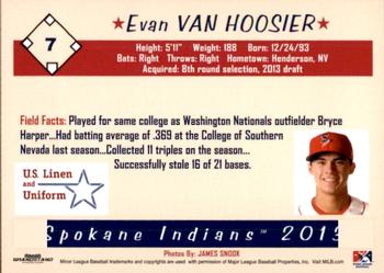 2013 Grandstand Spokane Indians #NNO Evan Van Hoosier Back