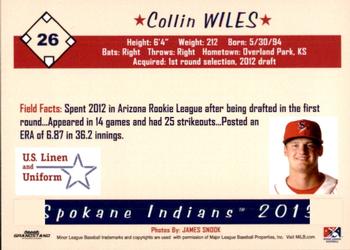 2013 Grandstand Spokane Indians #NNO Collin Wiles Back