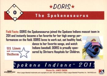2013 Grandstand Spokane Indians #NNO Doris the Spokanasaurus Back
