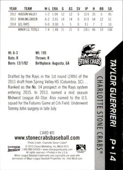 2015 Choice Charlotte Stone Crabs #11 Taylor Guerrieri Back
