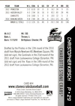 2015 Choice Charlotte Stone Crabs #14 Christopher Kirsch Back