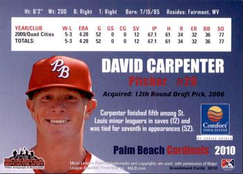 2010 Grandstand Palm Beach Cardinals #NNO David Carpenter Back