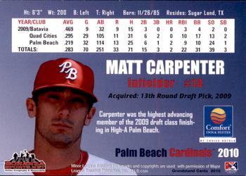 2010 Grandstand Palm Beach Cardinals #NNO Matt Carpenter Back