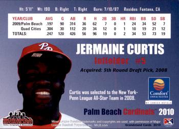 2010 Grandstand Palm Beach Cardinals #NNO Jermaine Curtis Back