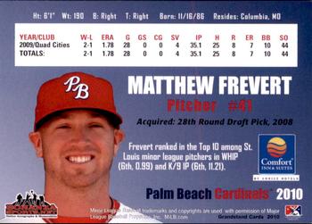 2010 Grandstand Palm Beach Cardinals #NNO Matthew Frevert Back