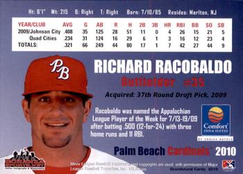 2010 Grandstand Palm Beach Cardinals #NNO Richard Racobaldo Back