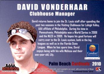 2010 Grandstand Palm Beach Cardinals #NNO David Vonderhaar Back