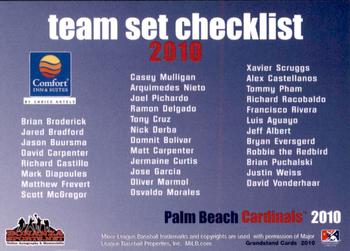 2010 Grandstand Palm Beach Cardinals #NNO Team Photo Back