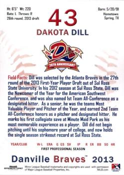 2013 Grandstand Danville Braves #NNO Dakota Dill Back